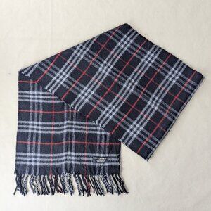 BURBERRY London Classic Nova Check Knit 100% Lambs Wool Fringe Black SCARF